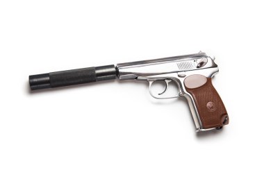 Gümüş makarov tabanca siyah susturucu ile