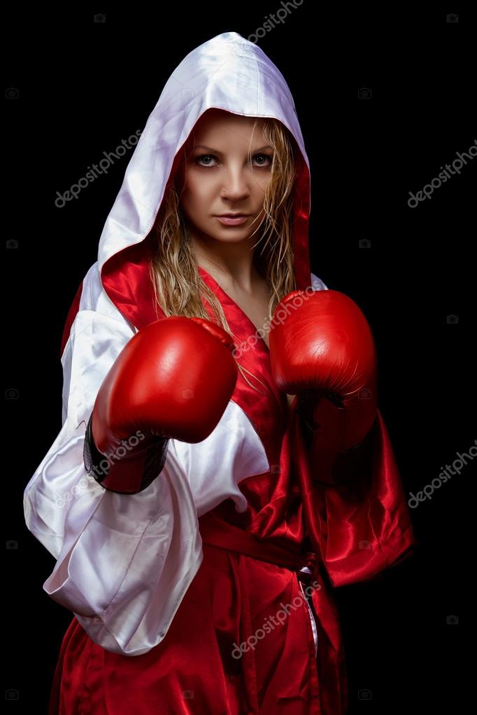 Femme en peignoir de soie rouge et gants Photo de stock par pasha.aquarius.gmail 106107234