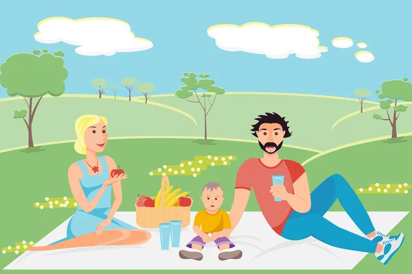 Familj som har picknick — Stock vektor