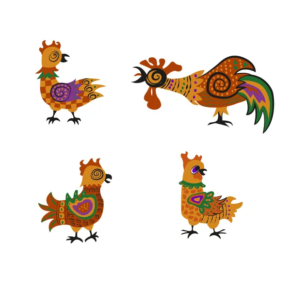 Conjunto de gallos y gallinas — Archivo Imágenes Vectoriales