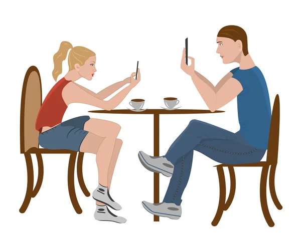Kille och tjej sitter på ett kafé — Stock vektor