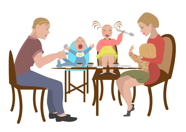 Family eats in a restaurant — Stock Vector