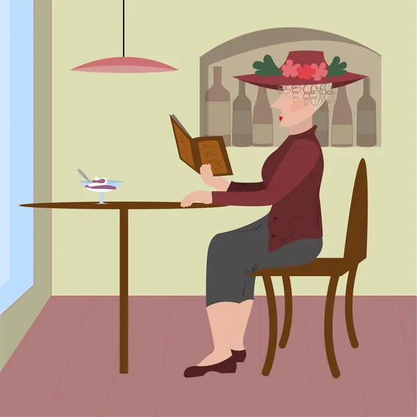 Una anciana sentada en un café — Archivo Imágenes Vectoriales