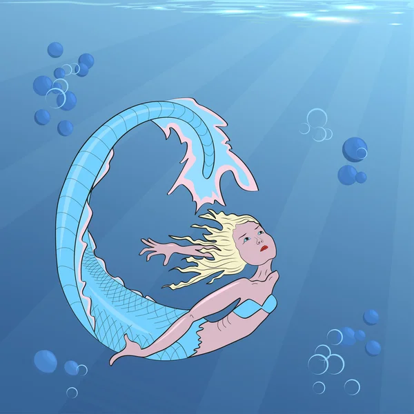 Sirena nuotare nelle profondità — Vettoriale Stock