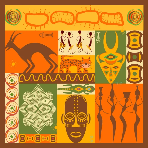 Conjunto vectorial de elementos e iconos africanos estilizados . — Vector de stock