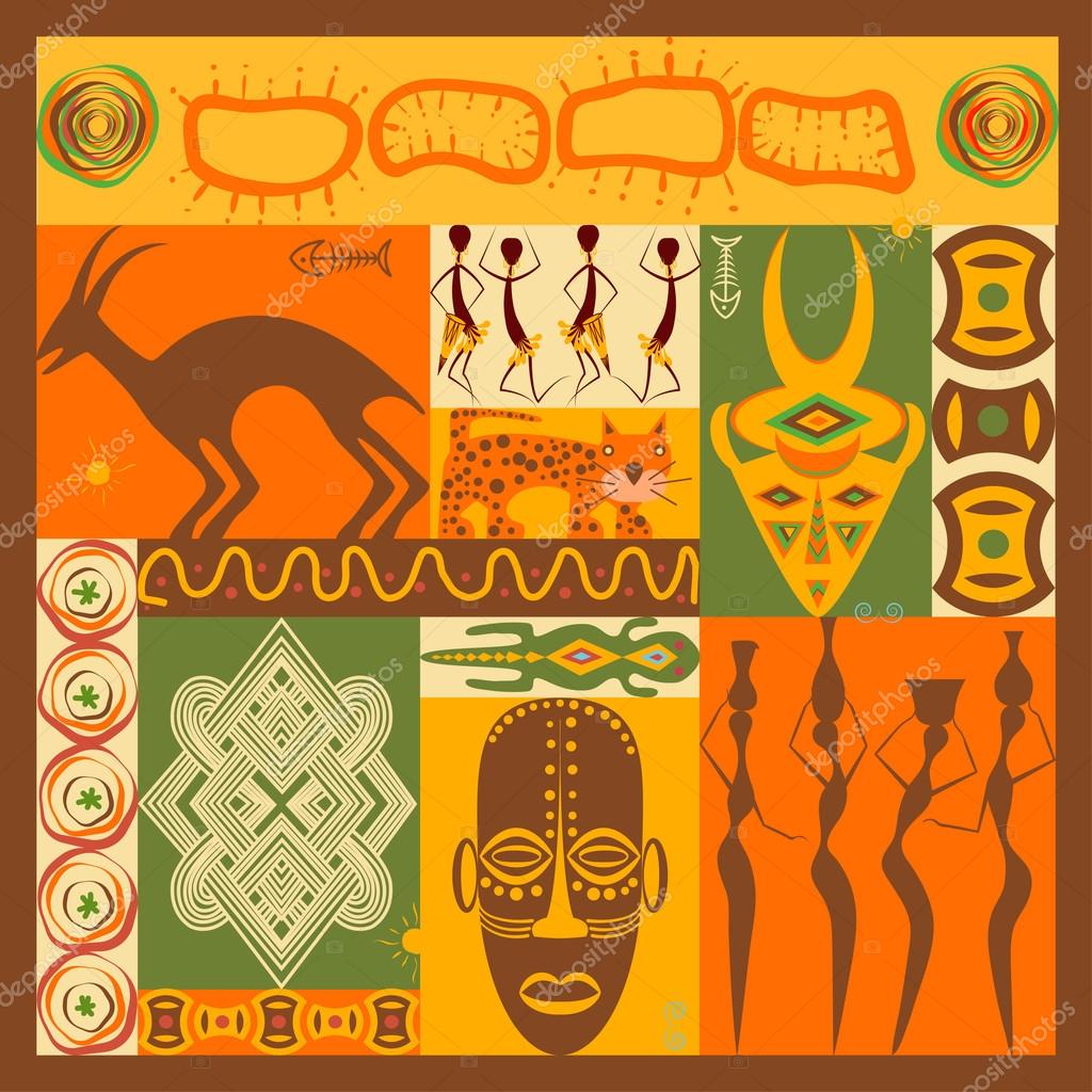 Vector set of stylized African elements and icons. African flat. African design. African animals. African ornament. African mask. African eps vector. Perfect promotional flyer, booklets and articles.