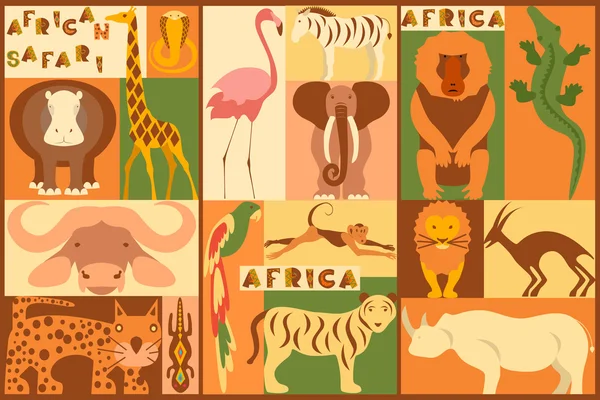 Vector set of African animals — Stock Vector