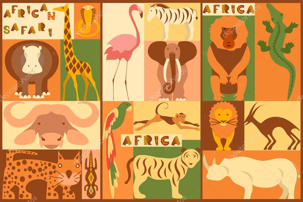 Vector set of African animals elements and icons. African flat. African design. African animals. African ornament. African mask. African eps vector. Perfect promotional flyer, booklets and articles.