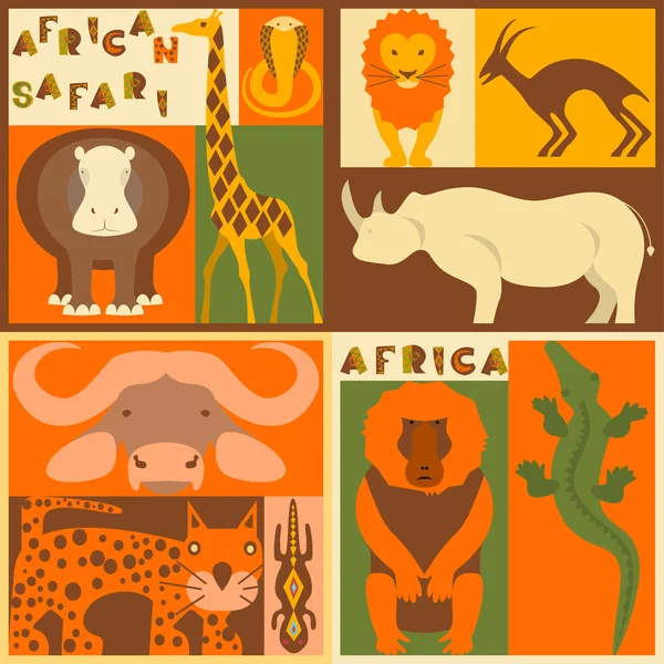 Vector set of African animals — Stock Vector