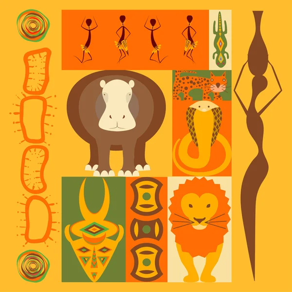 Ensemble vectoriel d'éléments animaux africains — Image vectorielle