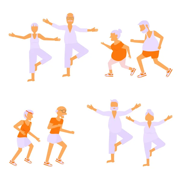 Set of Elderly people doing exercises — Vector de stoc