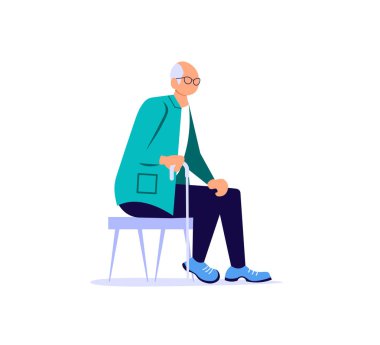 Yaşlı adam sandalyede oturuyor.