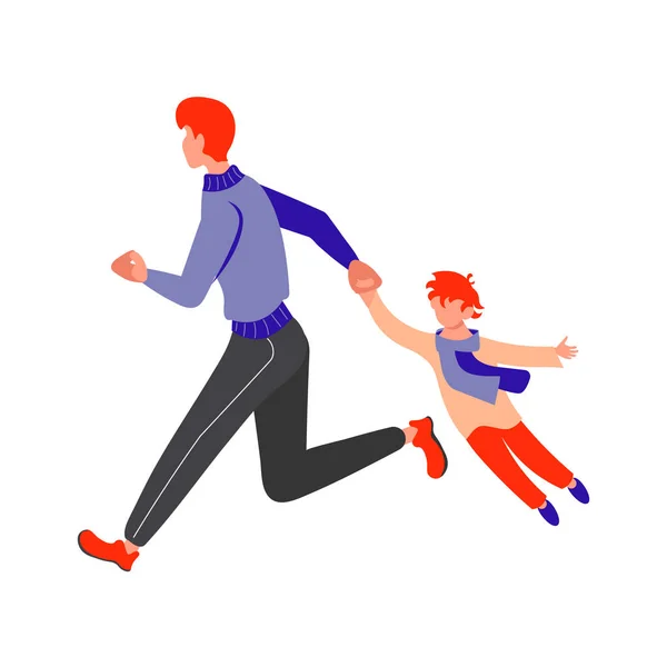 Padre con hijo corriendo — Vector de stock