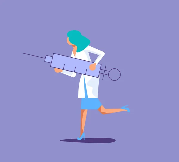 Vrouwelijke arts met een enorme spuit — Stockvector