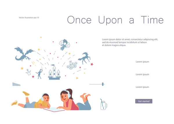 Crianças lendo modelo de página web fairytail — Vetor de Stock