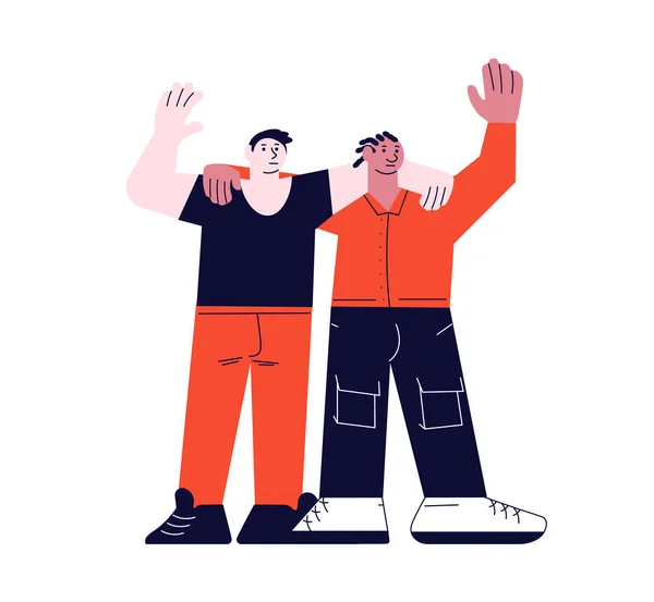 Two mean friends standing and waving — Wektor stockowy