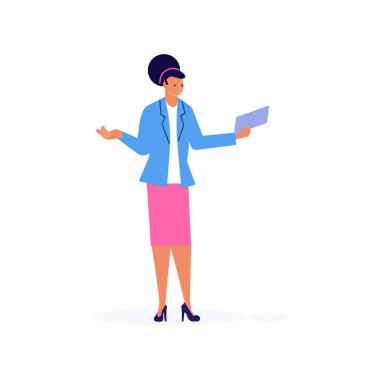 Puzzled businesswoman throws up her hands