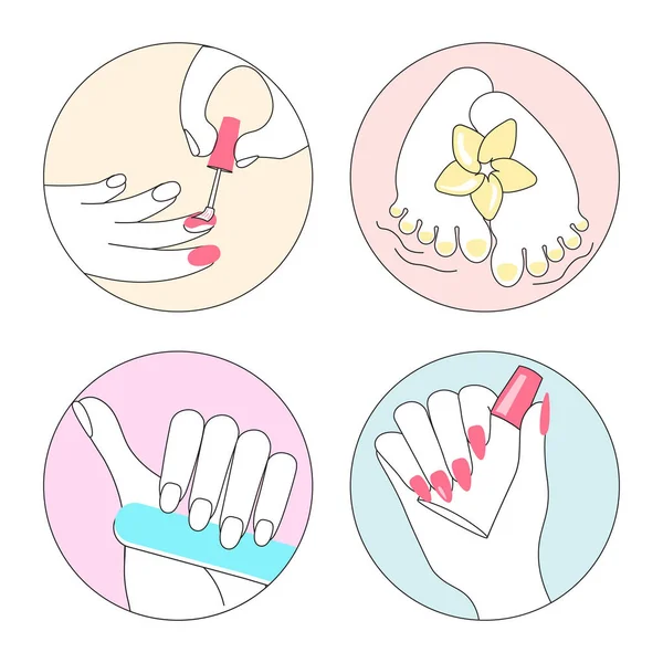 Ícones de destaque de mídia social para manicure — Vetor de Stock