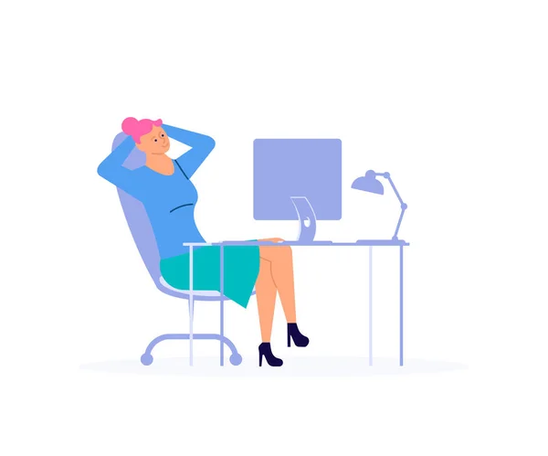 Satisfied businesswoman at workplace has relax — Stok Vektör