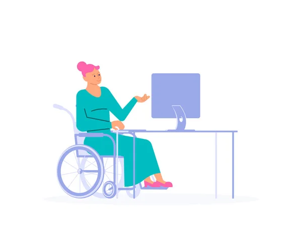 Young disabled female character at work — Stock Vector