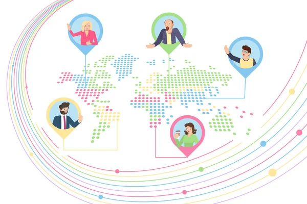 Mapa con las personas que participan en conferencias a distancia — Vector de stock