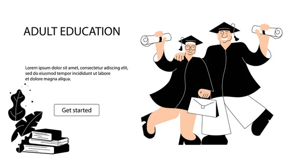 Modelo de página web de educação de adultos e idosos —  Vetores de Stock