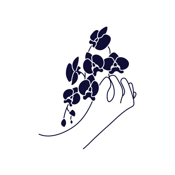 Το χέρι κρατάει μπουκέτο από λουλούδια που ανθίζουν. — Διανυσματικό Αρχείο
