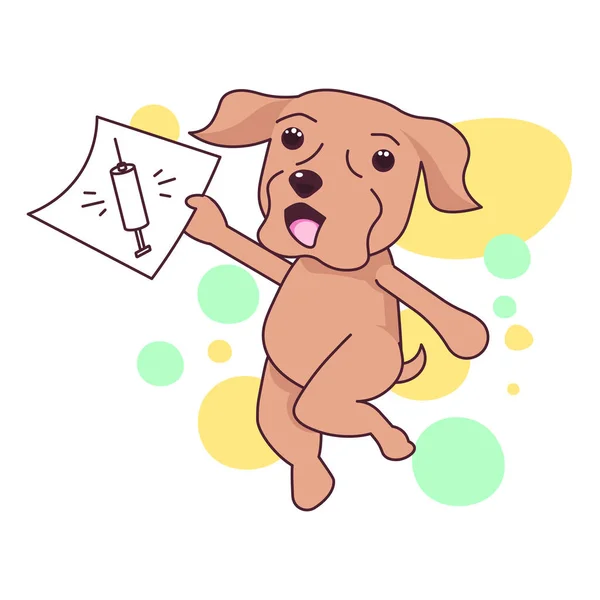 Cute Labrador cane corre e detiene il certificato di vaccinazione — Vettoriale Stock