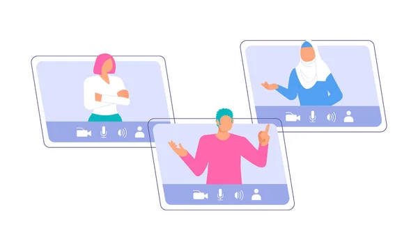 Diferentes personas que participan en videoconferencias — Vector de stock