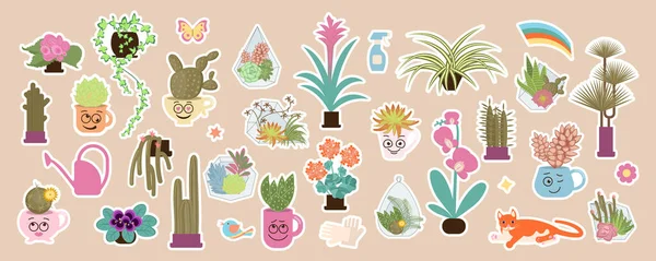 Accueil plante et jungle urbaine stickers mignon ensemble — Image vectorielle