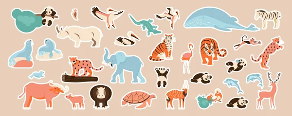 Afrikaanse dieren en tijgers leuke stickers set — Stockvector