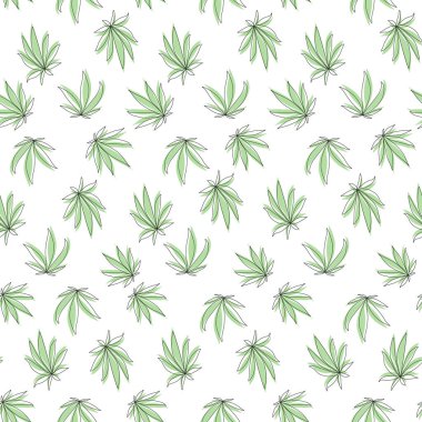 Beyaz zemin üzerinde yeşil kenevir yaprağı olan pürüzsüz desen.