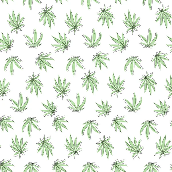 Sömlöst mönster med grönt cannabisblad på vit bakgrund. — Stock vektor