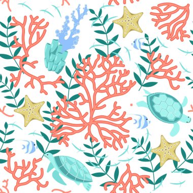 Su altı yaşam elementleri ve tropikal hayvanlarla kusursuz bir düzen.