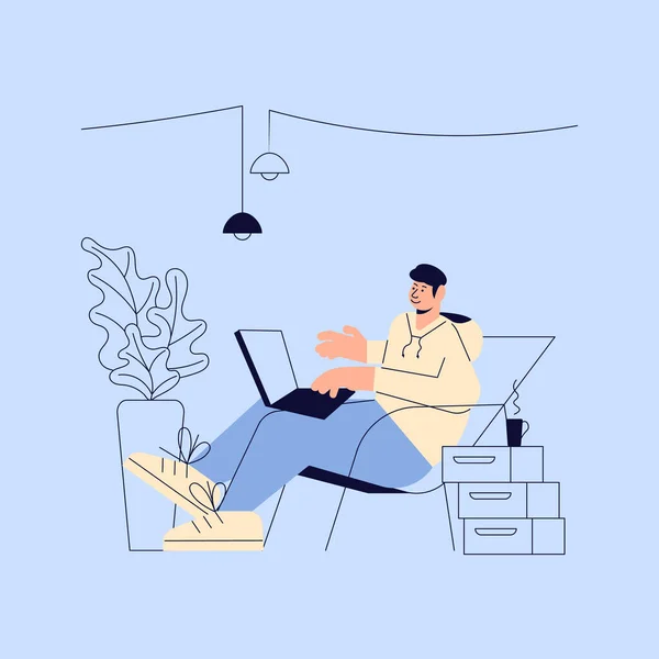 Freelance ou travailleur à distance avec ordinateur portable sur ses genoux — Image vectorielle