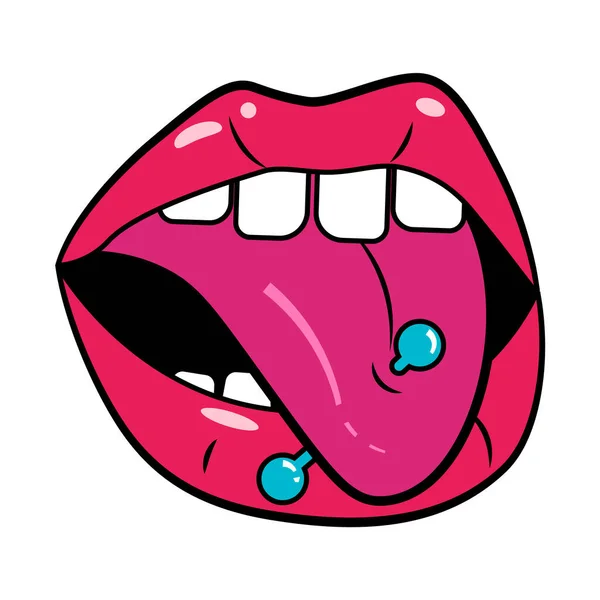 Red opened attractive mouth with pierced tongue. — Stock Vector