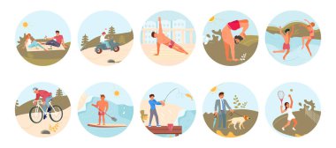 Büyük yuvarlak simgeler dizisi Summer çeşitli aktiviteler sergiliyor