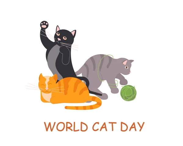 Düz dizaynlı komik kedilerin olduğu tebrik kartı — Stok fotoğraf