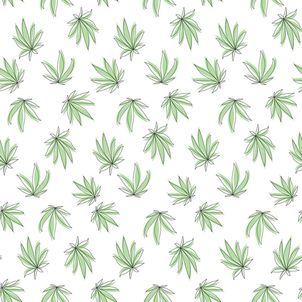 Płynny wzór z zielonym liściem marihuany na białym tle. — Zdjęcie stockowe