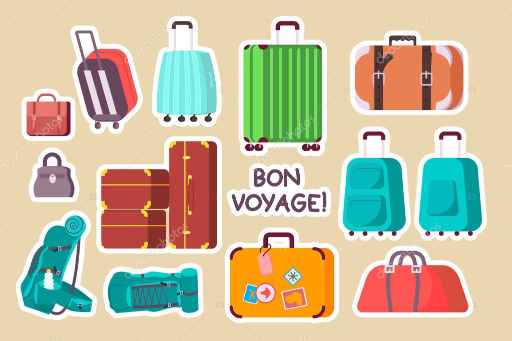 Cute sticky labels decorated with various Luggage