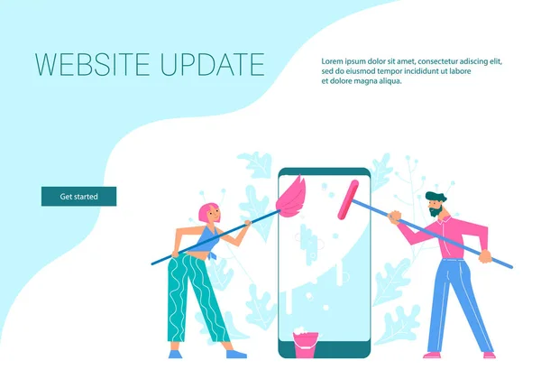 Landing webpage template of Support service is cleaning the smartphone screen — Διανυσματικό Αρχείο