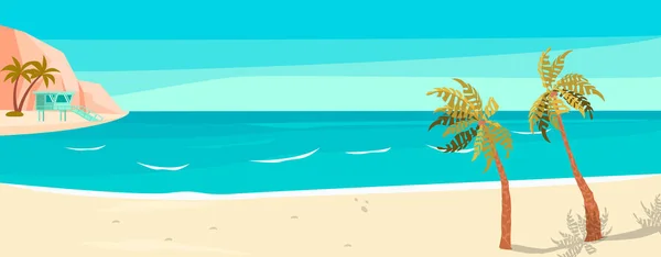 Mare costa paesaggio panoramico con spiaggia di sabbia e palme — Foto Stock