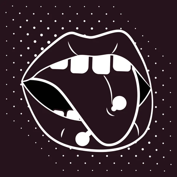 Λευκό άνοιγμα γραμμή στόμα με διάτρητη γλώσσα — Διανυσματικό Αρχείο