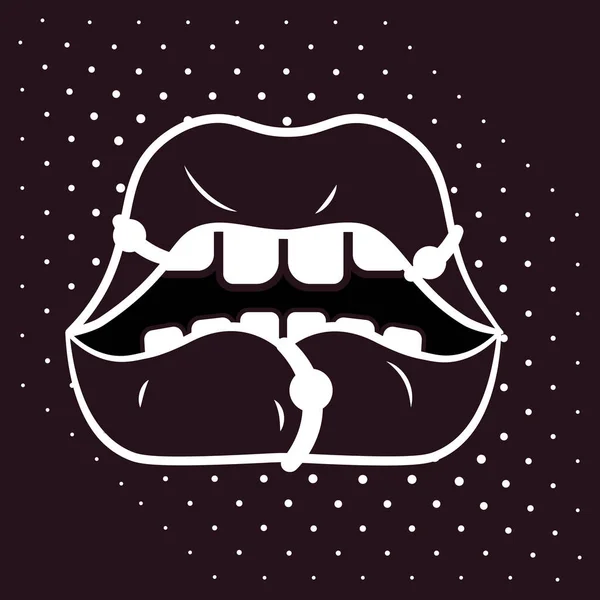 Λευκό ανοιχτό στόμα με τρυπημένα χείλη — Διανυσματικό Αρχείο