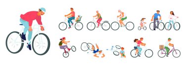 Çeşitli durumlarda farklı bisikletçiler.