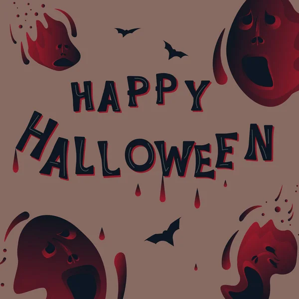 Cartel de Halloween feliz con fantasmas burdeos voladores divertidos — Vector de stock