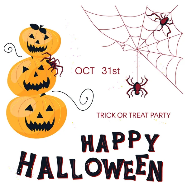 Glad Halloween affisch med orange pumpor och spindelnät — Stock vektor