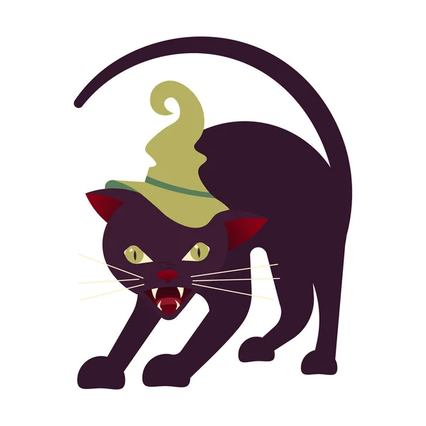 En arg svart katt går och sträcker ut tassen med klorna framåt. Karaktärsdesign isolerad på vit bakgrund. Vektorillustration, emblem, skylt, logotyp, klistermärke, tryck. — Stock vektor