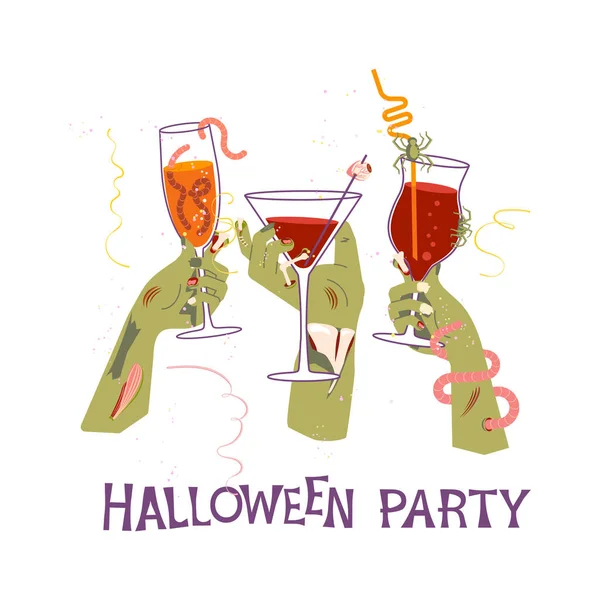 Dead zombie hands holding bloody cocktails isolated — Stock Vector