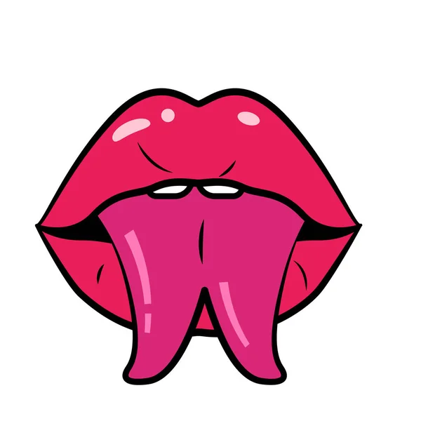 Boca atractiva roja abierta con lengua partida. — Foto de Stock